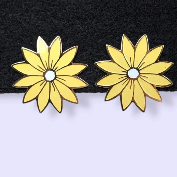 Vintage Yellow Metal Flower Earrings - Picture 1 of 6